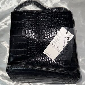 NWT AOTA BLACK FAUX CROC EMBOSSED BUCKET BAG CROSSBODY PURSE PETA-APPROVED VEGAN